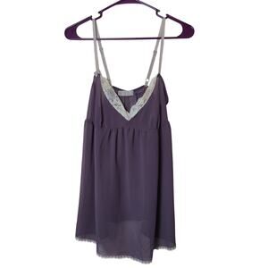 Y2K Victoria's Secret Purple Sheer Babydoll Chemise Fairy Top Medium Lace Trim